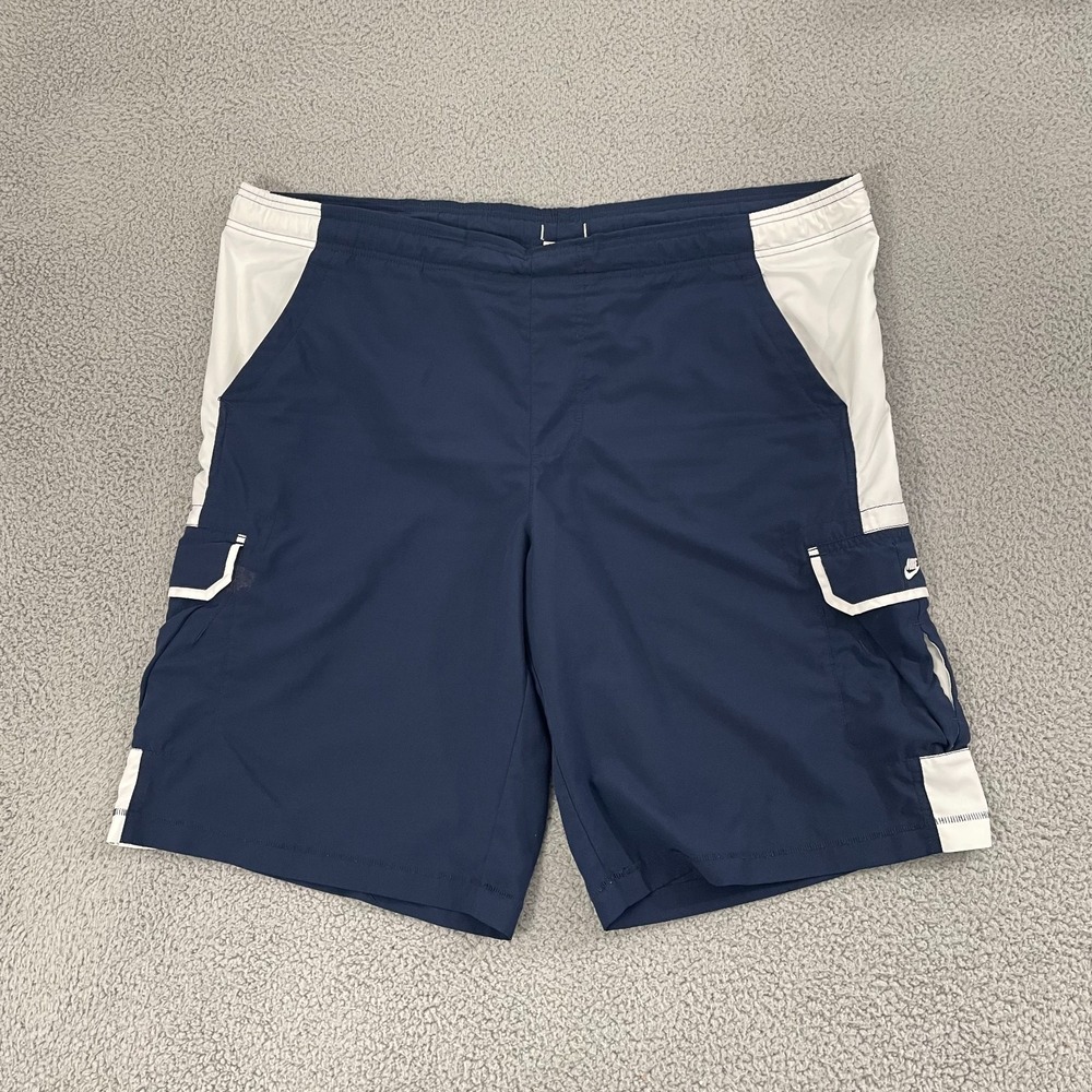 VTG Nike Board Shorts Men XXL Navy Lined Y2K Silver Tag Surf Swim Beach Cargo